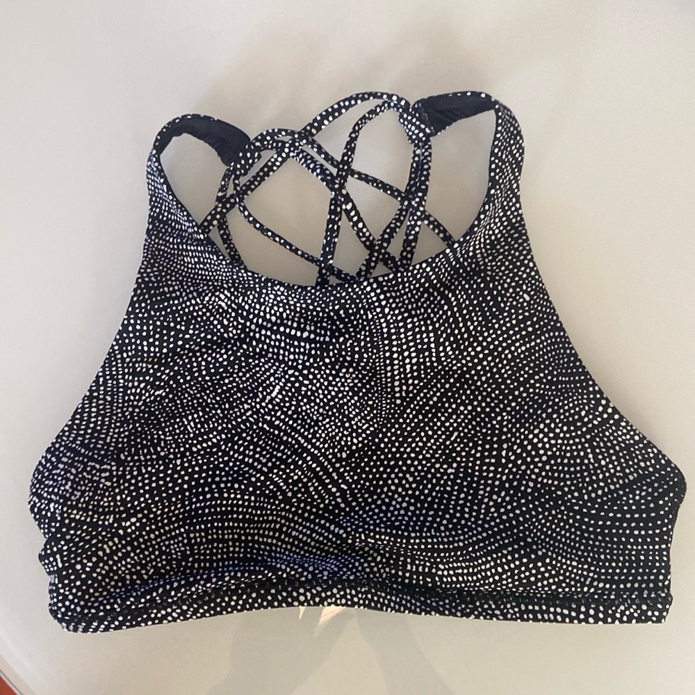 Lululemon Free to Be bra Wild*, high neck, BLK/wht dots, size 6